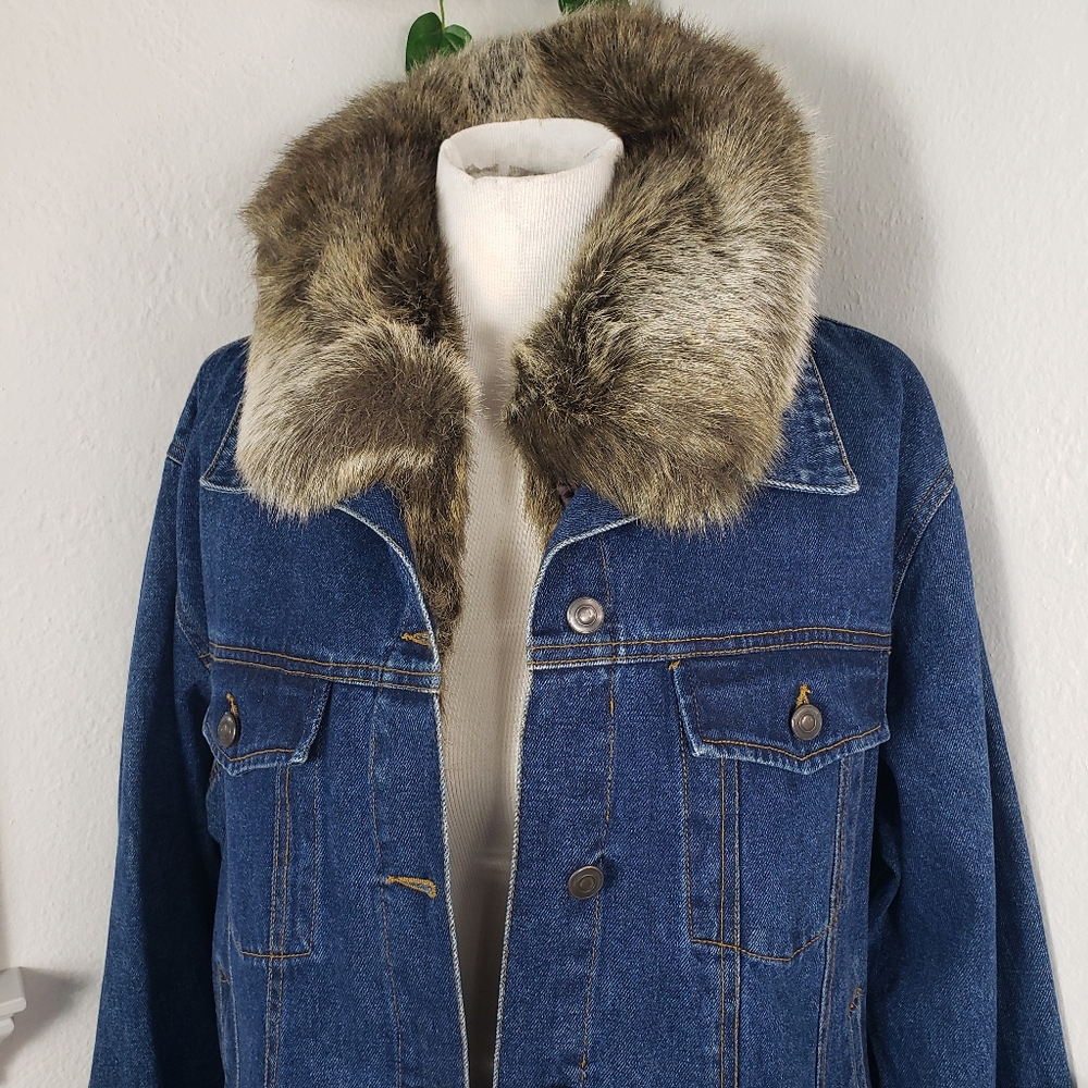 Carte Denim Bomber w/ Removable Faux Fur Lining & Collar- Classic Iconic XL